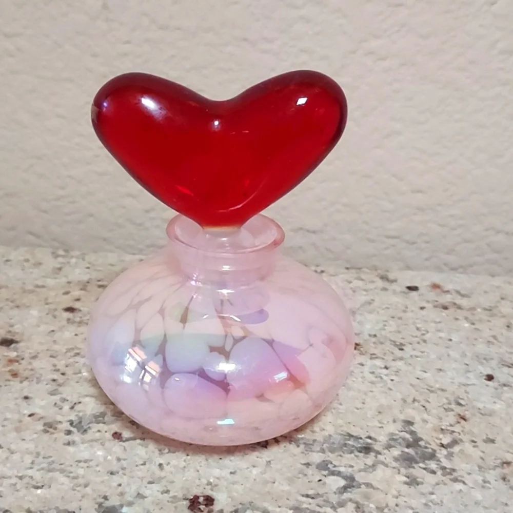 NEW- Pink, Crystal Fragrance Bottle With RED Heart Stopper.